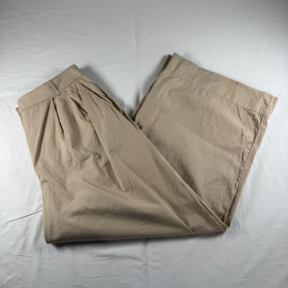 LOFT Women's Size 12 Beige Pleated High Rise Wide Leg 100% Cotton Chino Pants